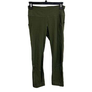 Lululemon Pace Rival Crop Leggings Green Mesh Pockets Workout - Size 4